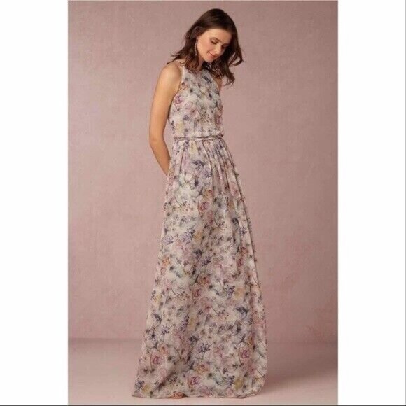 Donna Morgan Dresses & Skirts - Anthropologie BHLDN Donna Morgan Alana watercolor floral halter top maxi gown 10